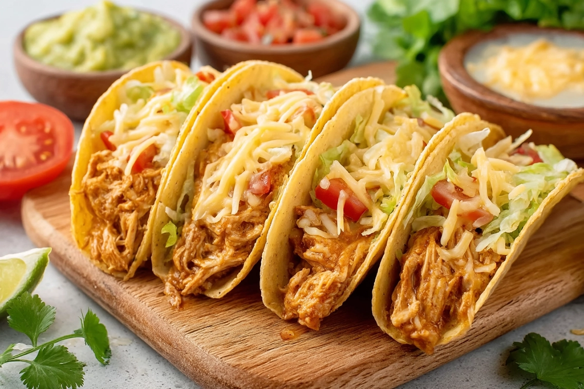 Slow Cooker Queso Chicken Tacos