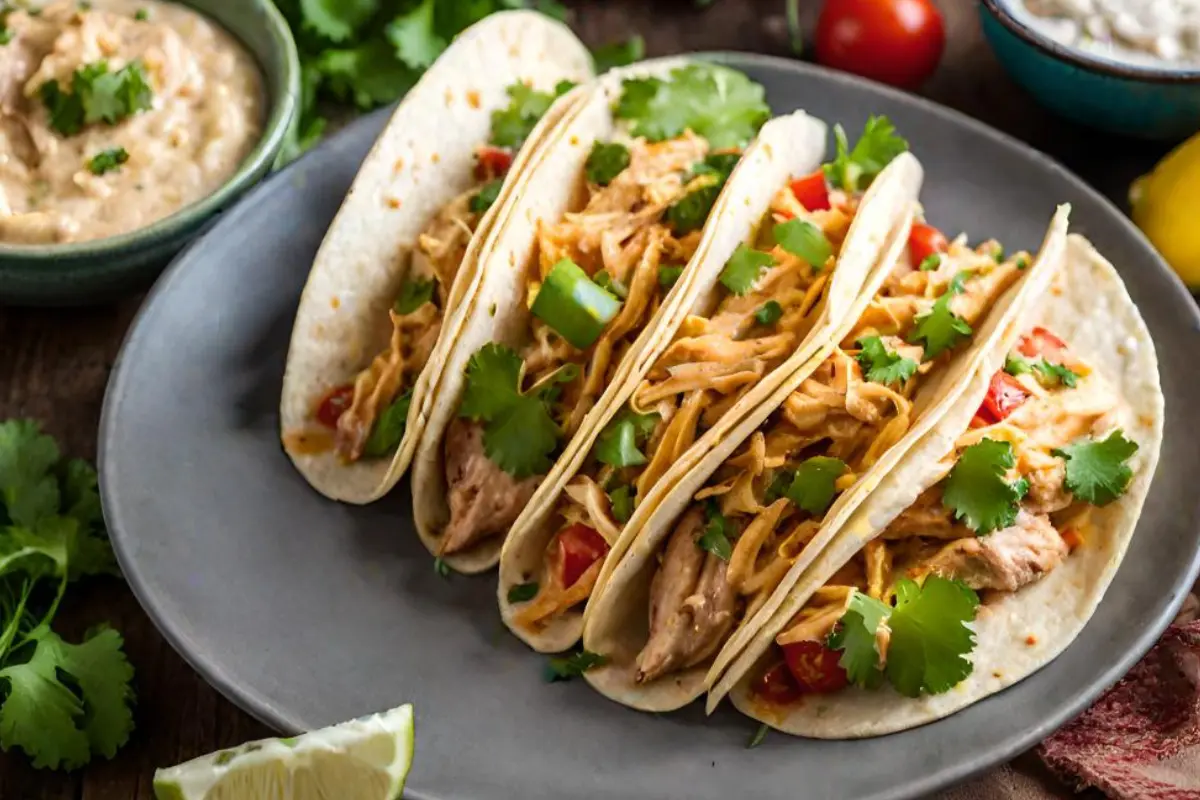 Slow Cooker Queso Chicken Tacos - Yumtastic Recipes