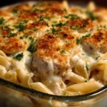 creamy garlic parmesan chicken pasta bake