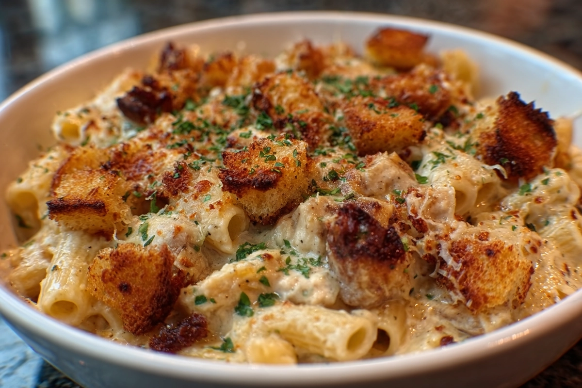 garlic parmesan chicken pasta bake