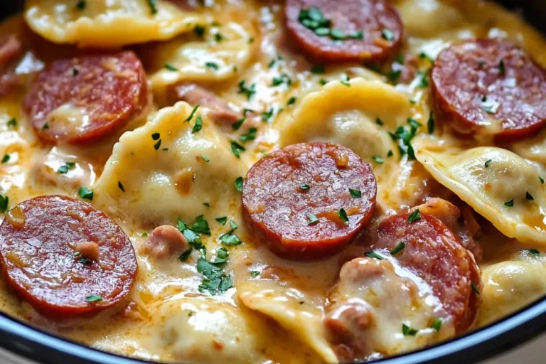Crockpot Pierogi Casserole with Kielbasa