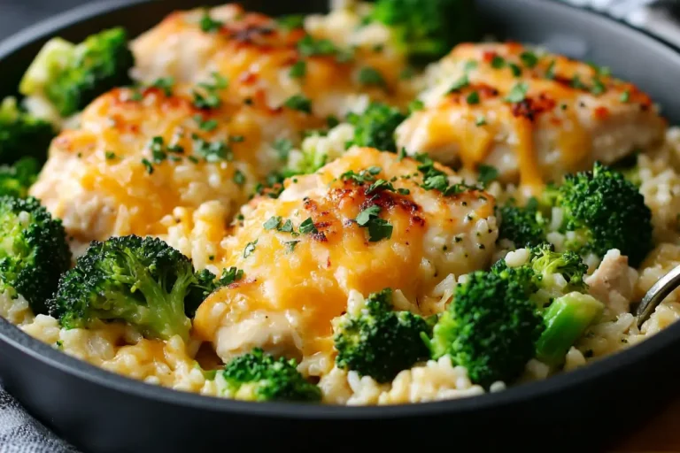 One Pan Cheesy Chicken Broccoli And Rice