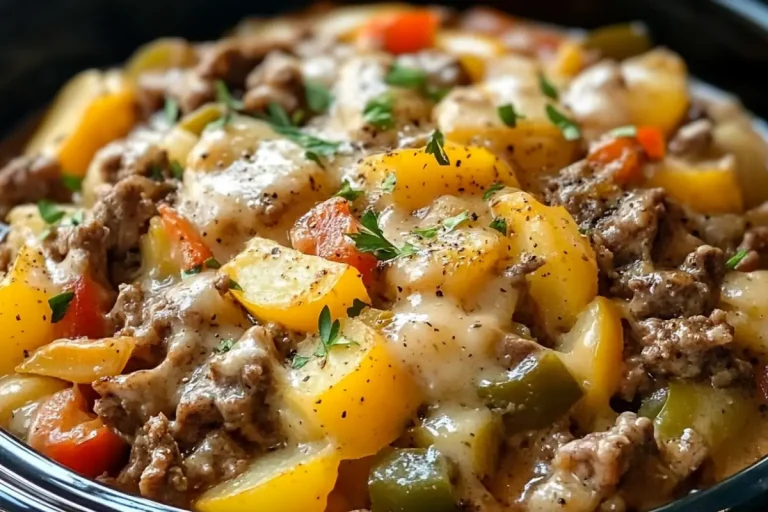 Crockpot Cheesesteak Potato Casserole