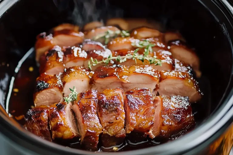 Slow Cooker Pork Belly with Honey Balsamic Glaze