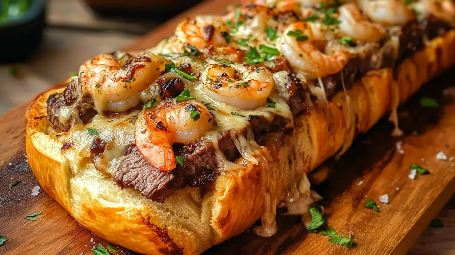 Cheesy Steak and Shrimp Stuffed Bread