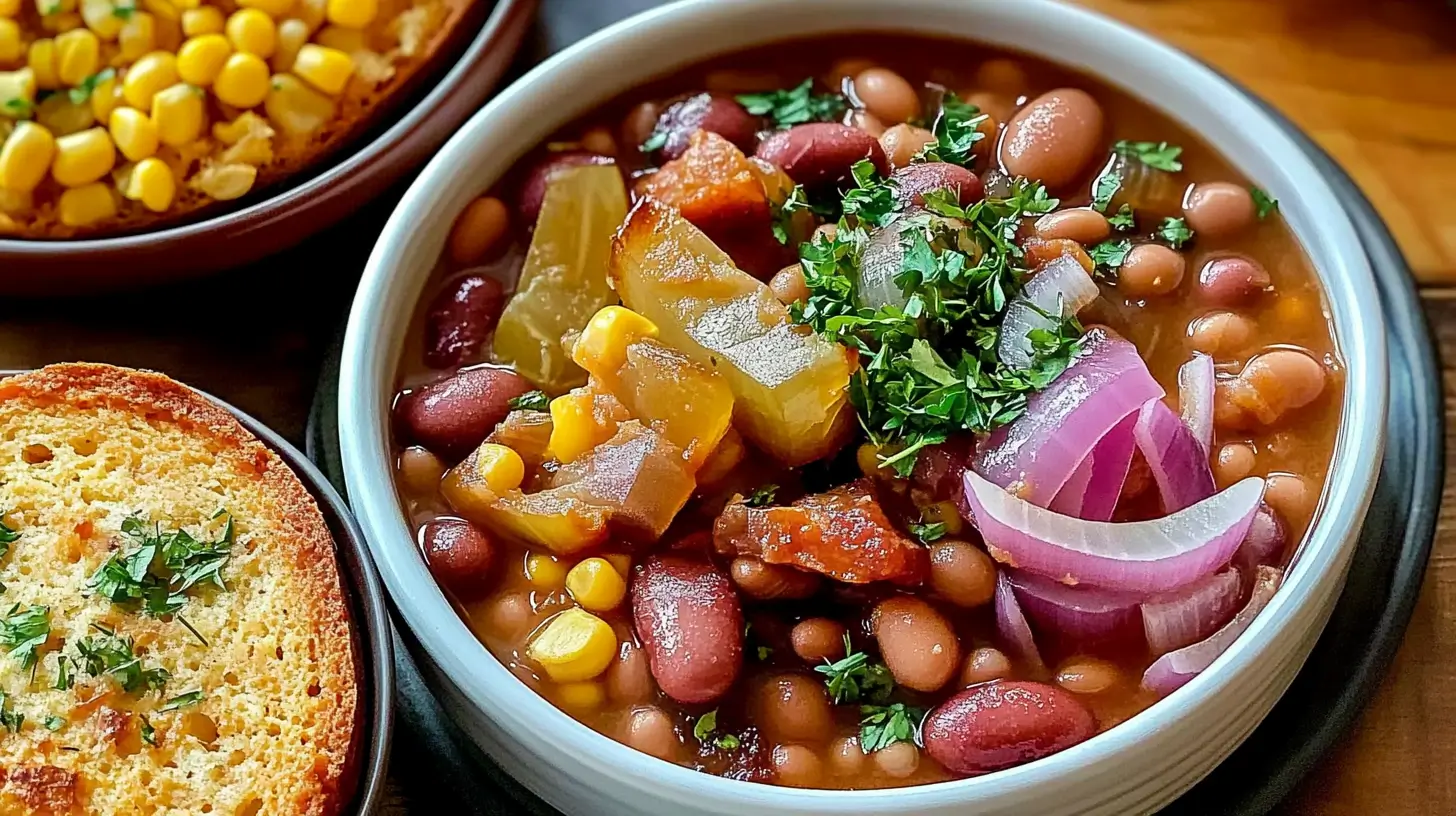 Southern Comfort: Pinto Beans with Ham Hocks, Cornbread & Pickled Onions