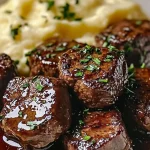 Garlic Butter Steak Bites and Mash