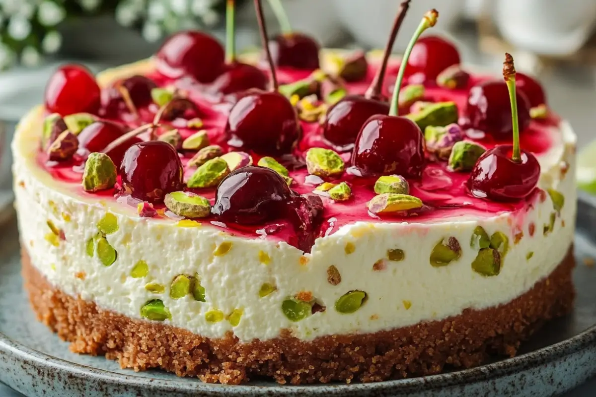Luscious Lemon-Lime Cherry Pistachio Cheesecake