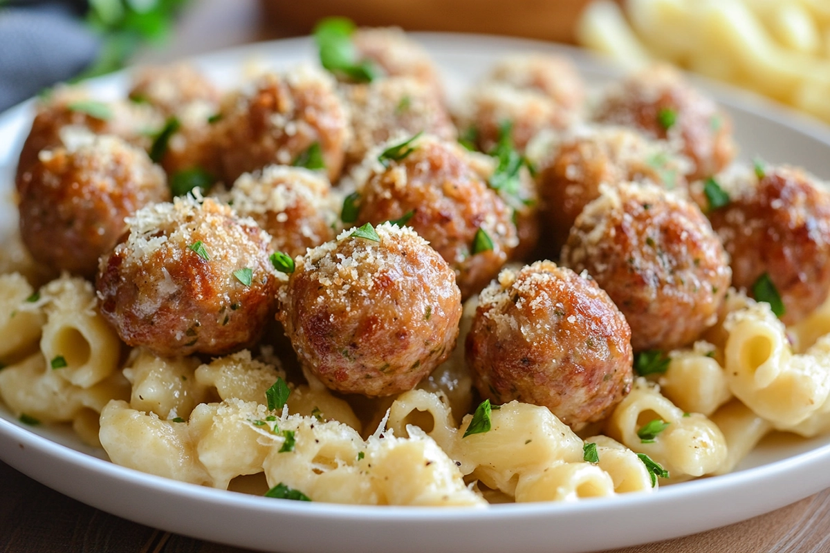 Garlic Butter Sausage Bites with Creamy Parmesan Pasta