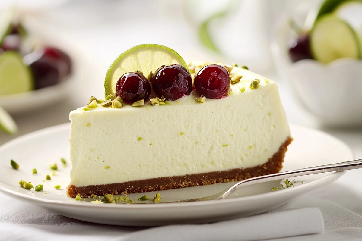 Luscious Lemon-Lime Cherry Pistachio Cheesecake