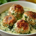 Southern Style Baked Chicken Ricotta Meatballs with Spinach Alfredo Sauce