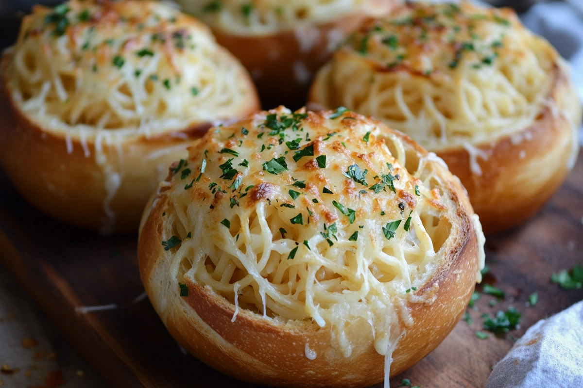 Spaghetti Garlic Bread Bowls