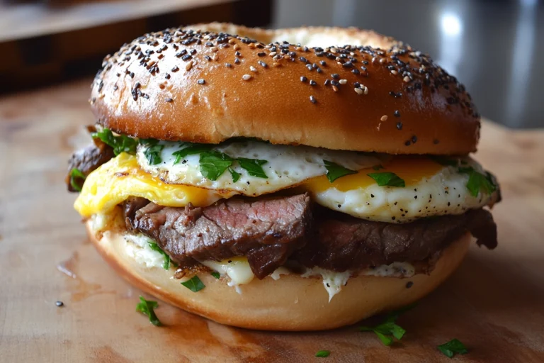 Steak, Egg, and Cheese Bagel Sandwich