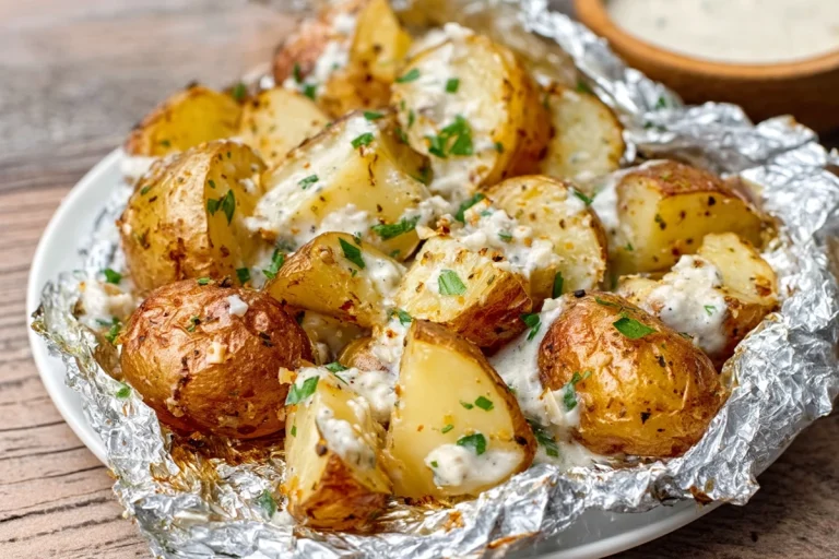 Baked Potatoes In Foil Packets With Parmesan Ranch Sauce