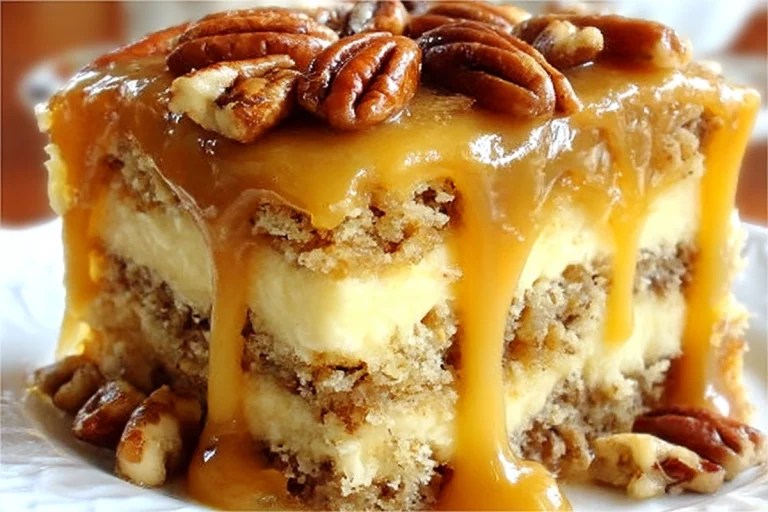 Decadent Caramel Banana Pecan Cake