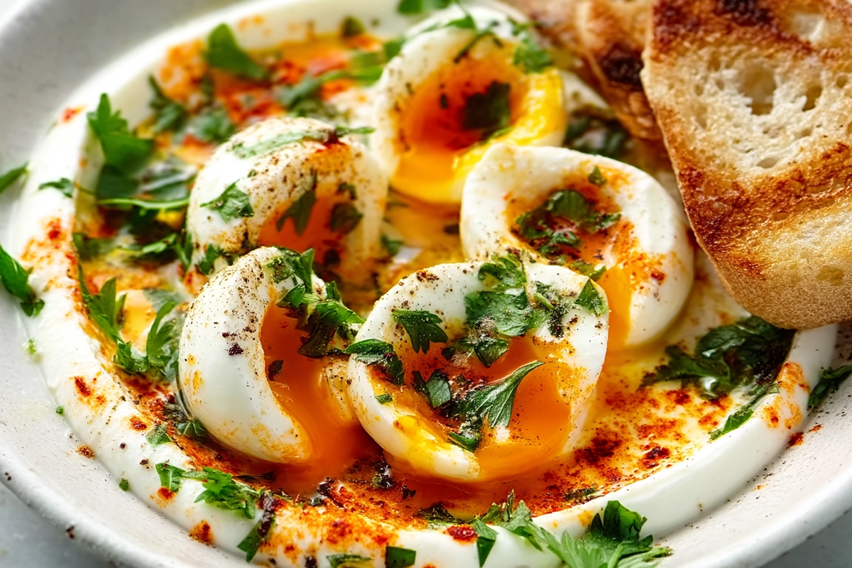 Jammy Eggs With Chili Butter And Garlic Yogurt