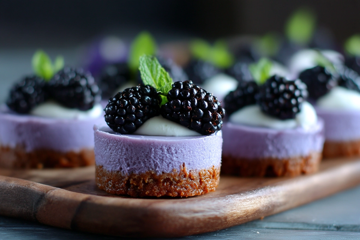 Mini Blackberry Lavender Cheesecakes