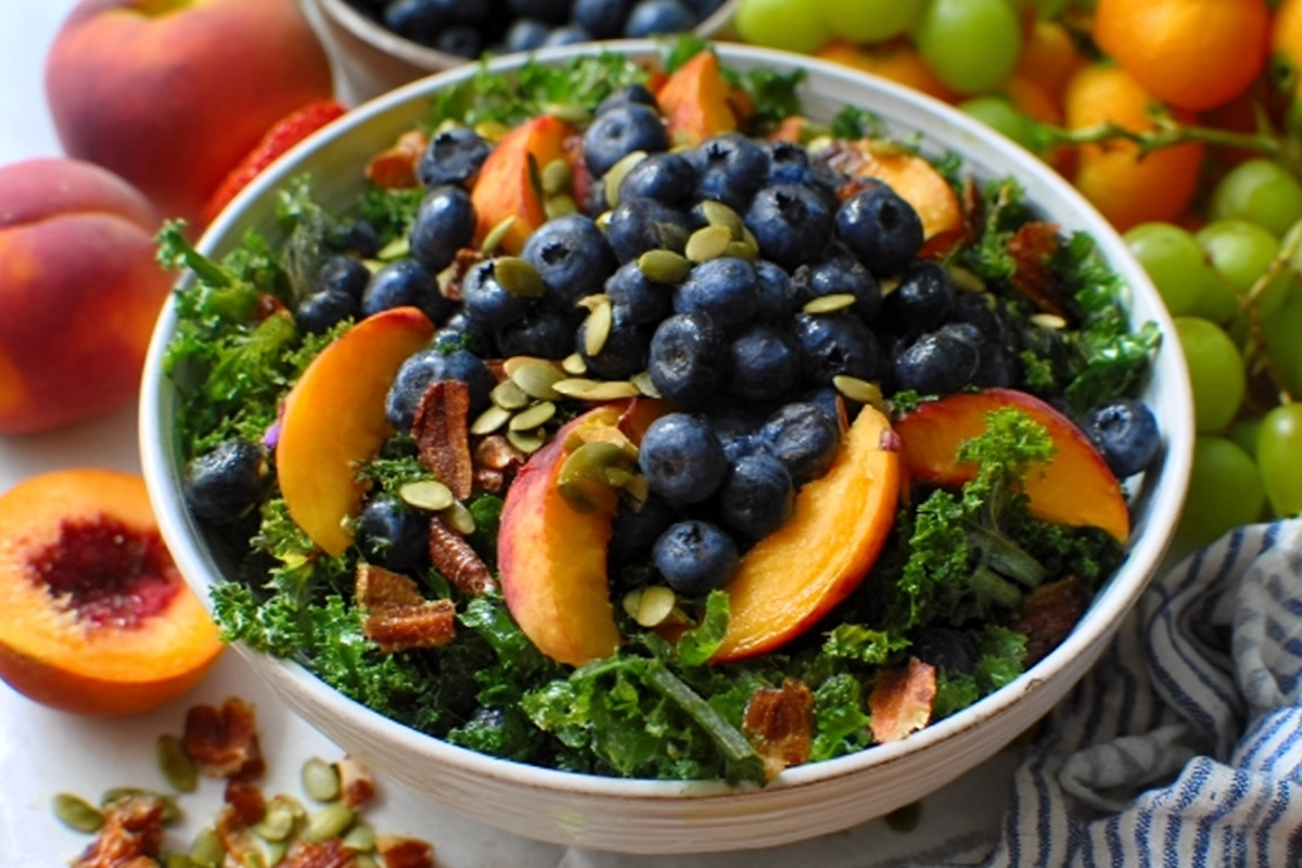 Summer Peach And Blueberry Kale Salad