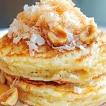 Toasted Coconut Macadamia Pancakes with Coconut Syrup