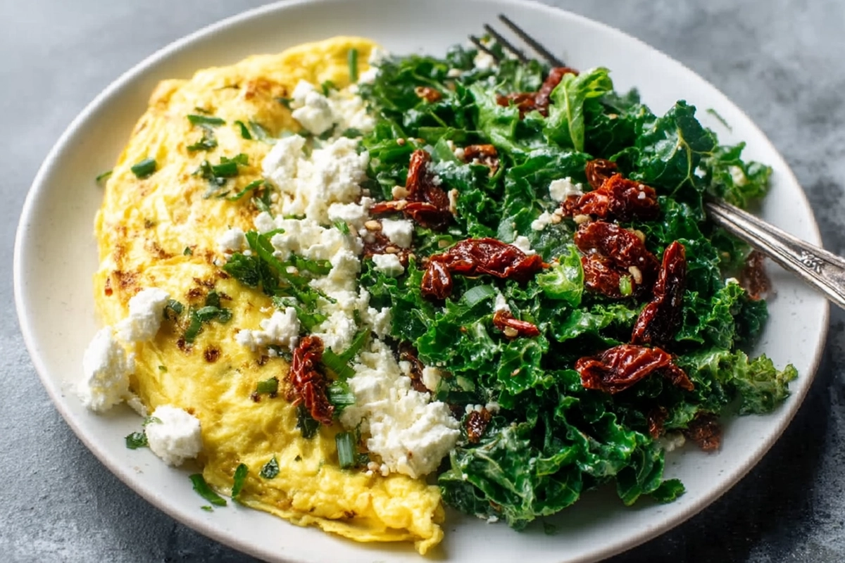 Goat Cheese Scrambled Eggs With Pesto Veggies