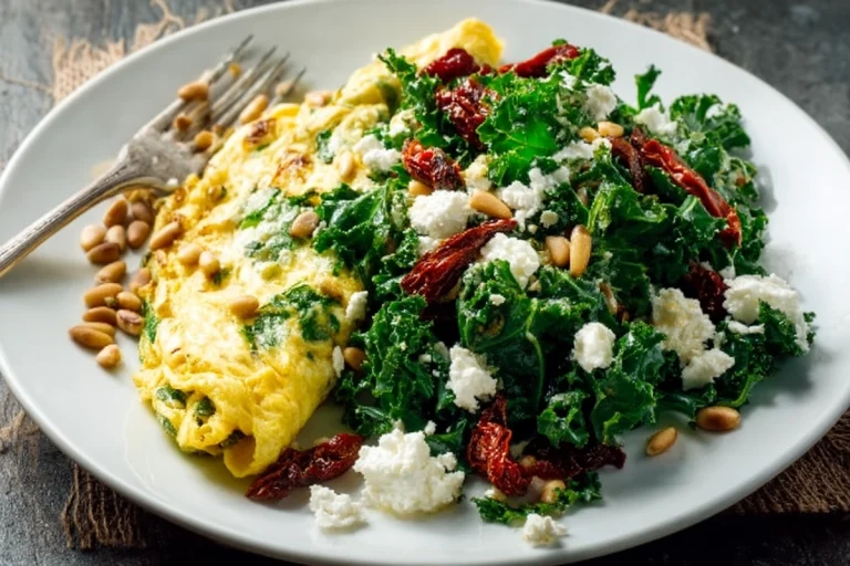 Goat Cheese Scrambled Eggs With Pesto Veggies