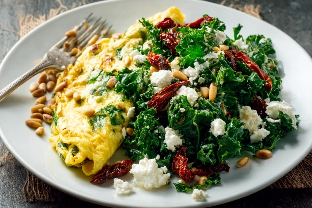 Goat Cheese Scrambled Eggs With Pesto Veggies