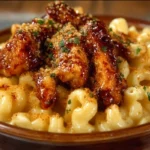 Honey pepper chicken with creamy macaroni cheese