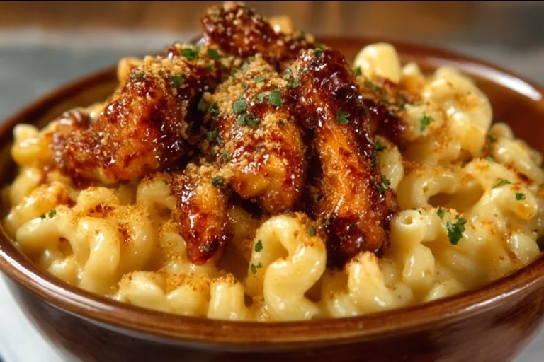 Honey pepper chicken with creamy macaroni cheese