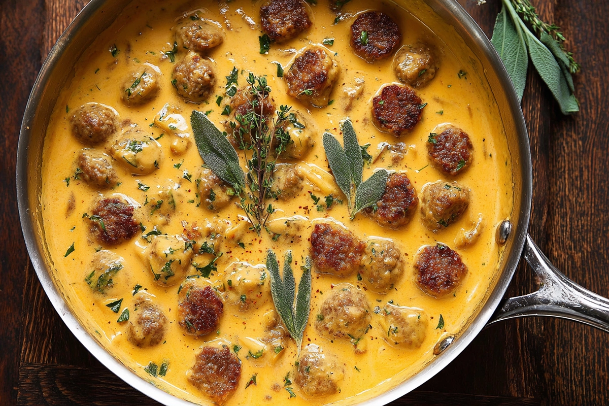Creamy Butternut Squash Gnocchi with Sausage, Thyme, and Sag