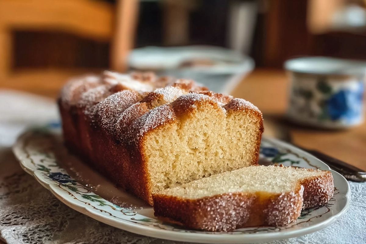 Spiced Apple Cider Donut Loaf with a Cinnamon Sugar Crus