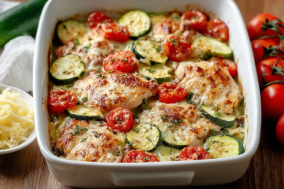 Mediterranean Chicken Zucchini Bake