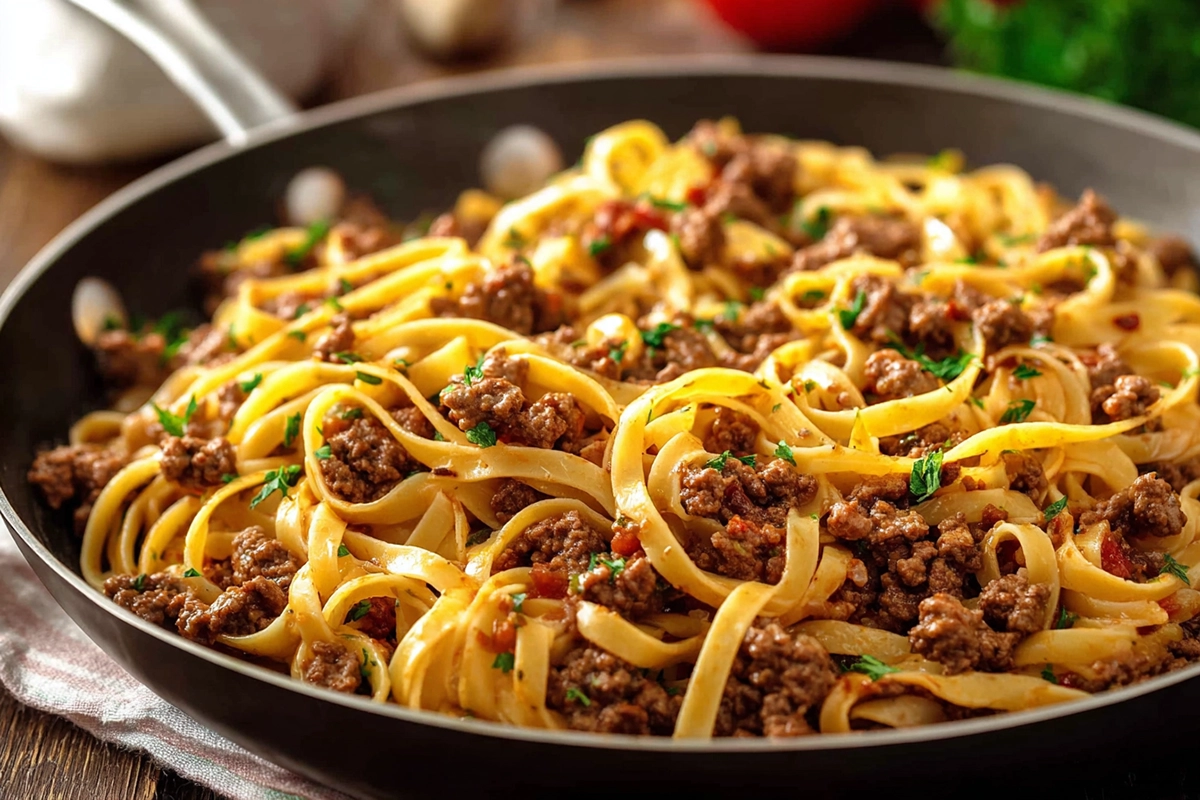 Mongolian noodles with ground beef