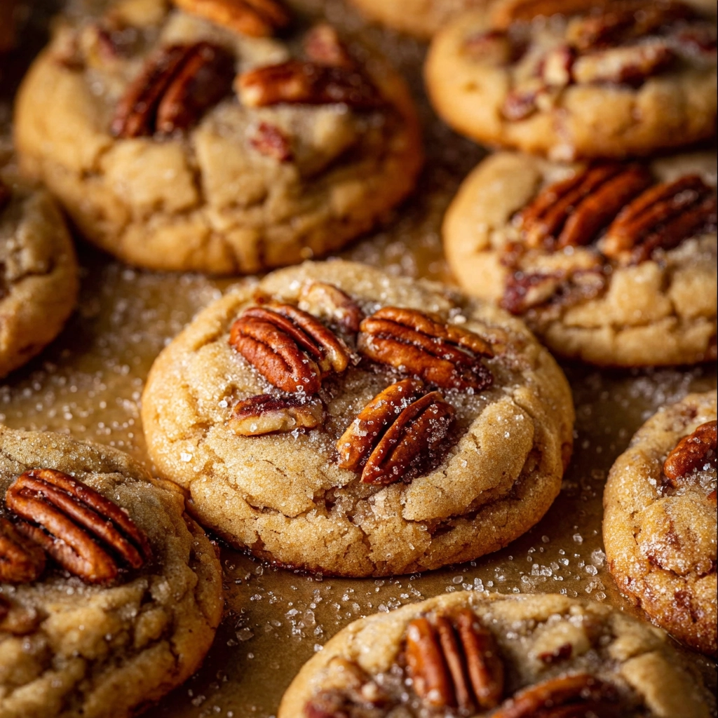Stack of butter pecan cookies with milk