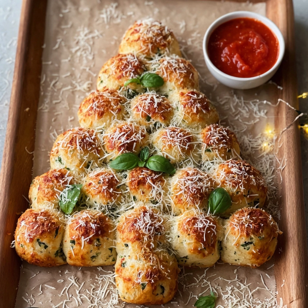 Cheesy Pull-Apart Christmas Tree Bread festive table