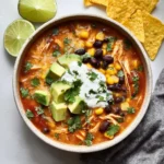 creamy chicken enchilada soup with toppings