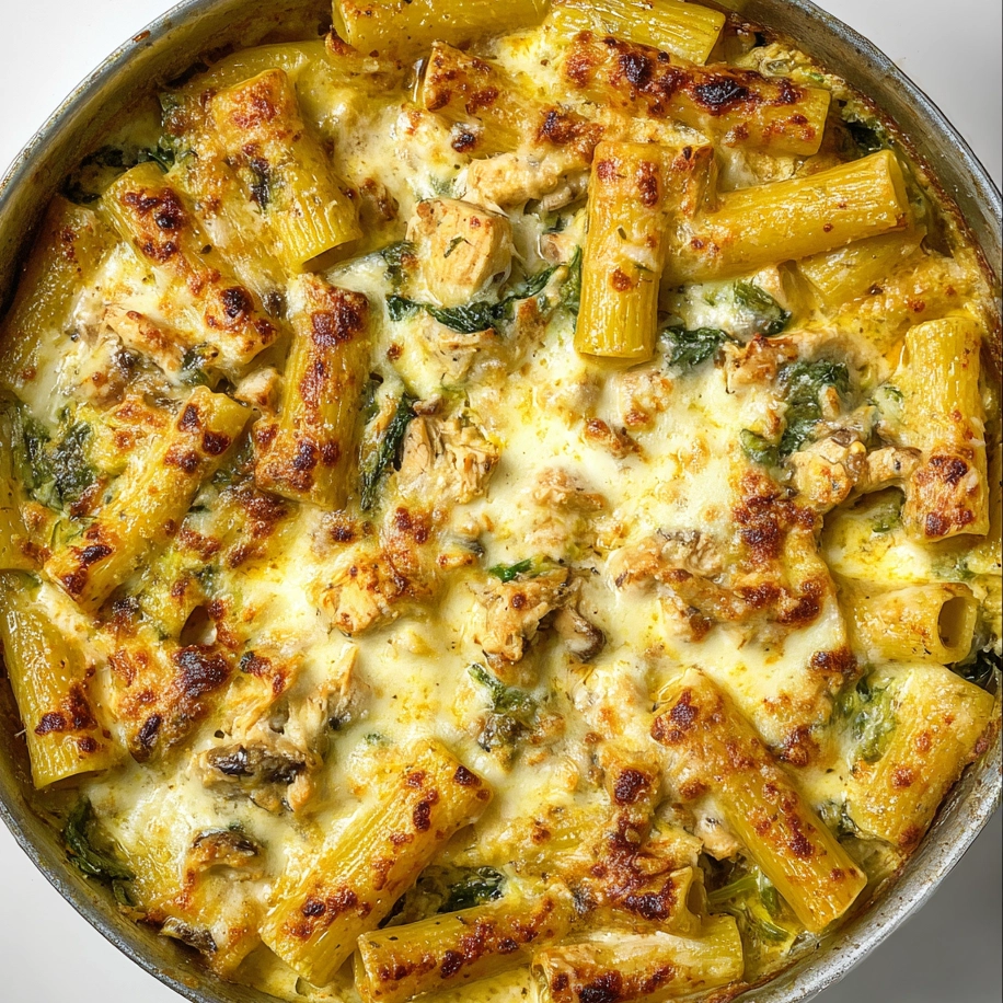 creamy pesto chicken pasta bake Step