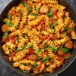 creamy tomato chicken pasta in bowl