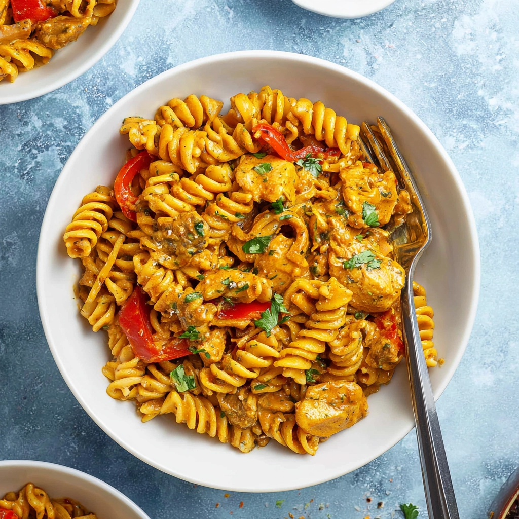 creamy tomato chicken pasta plated for serving