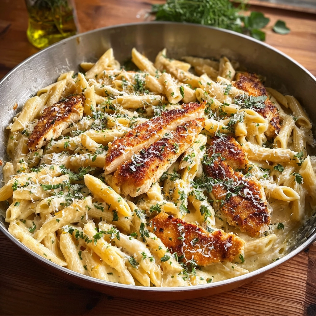 Garlic Parmesan Chicken Pasta creamy bowl