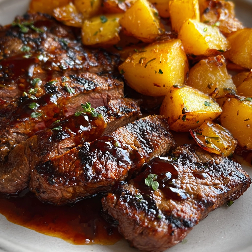 honey glazed beef with roasted potatoes