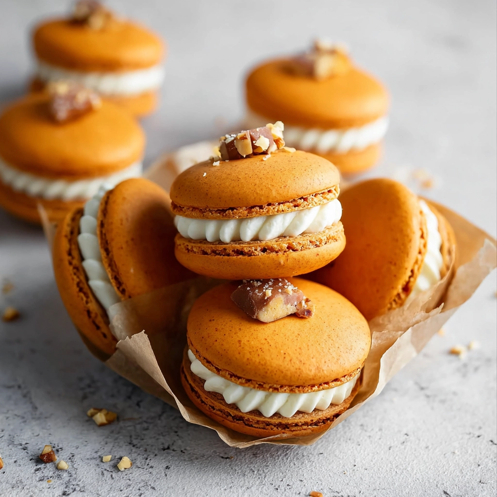 serving pumpkin pie macarons