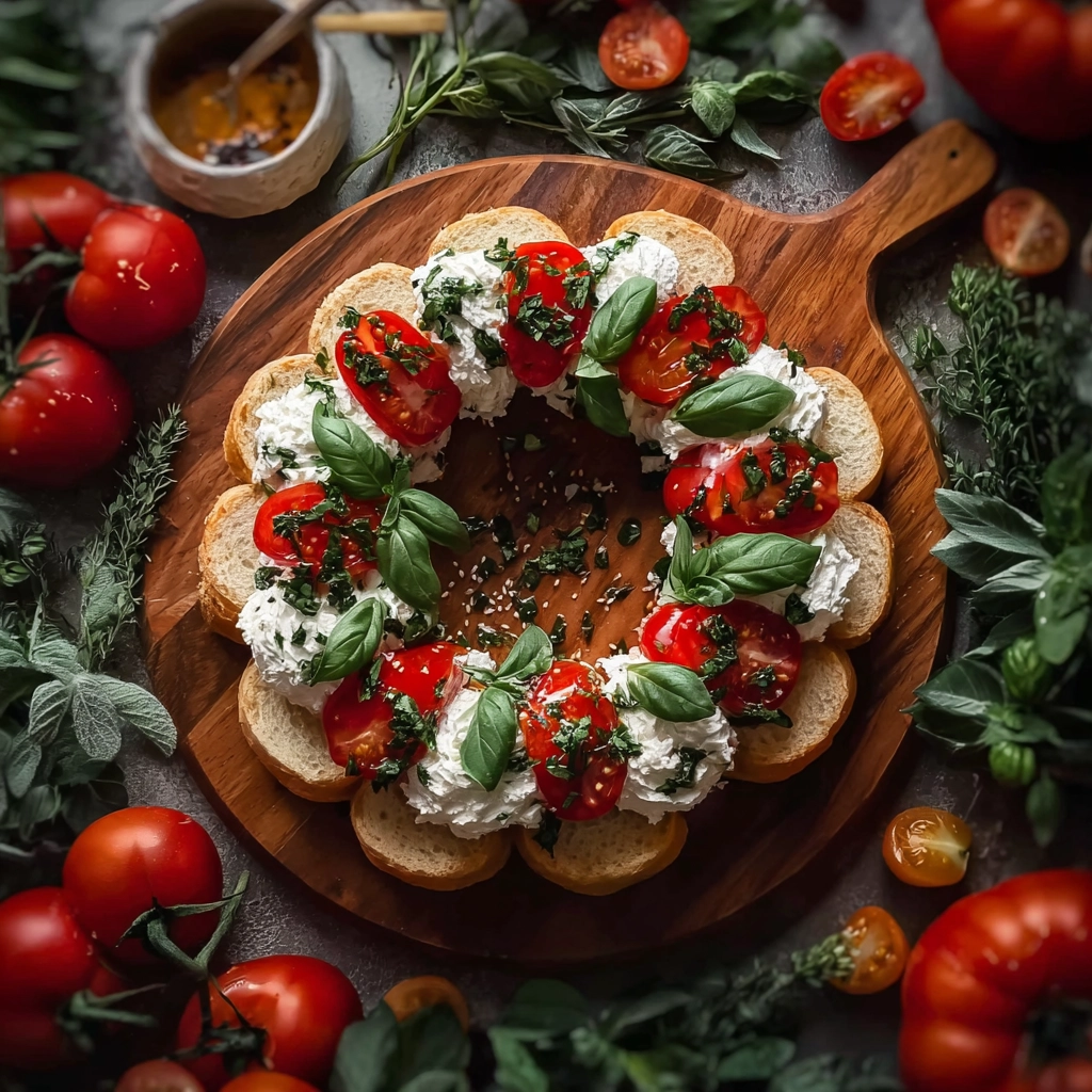 simple Christmas bruschetta wreath festive appetizer