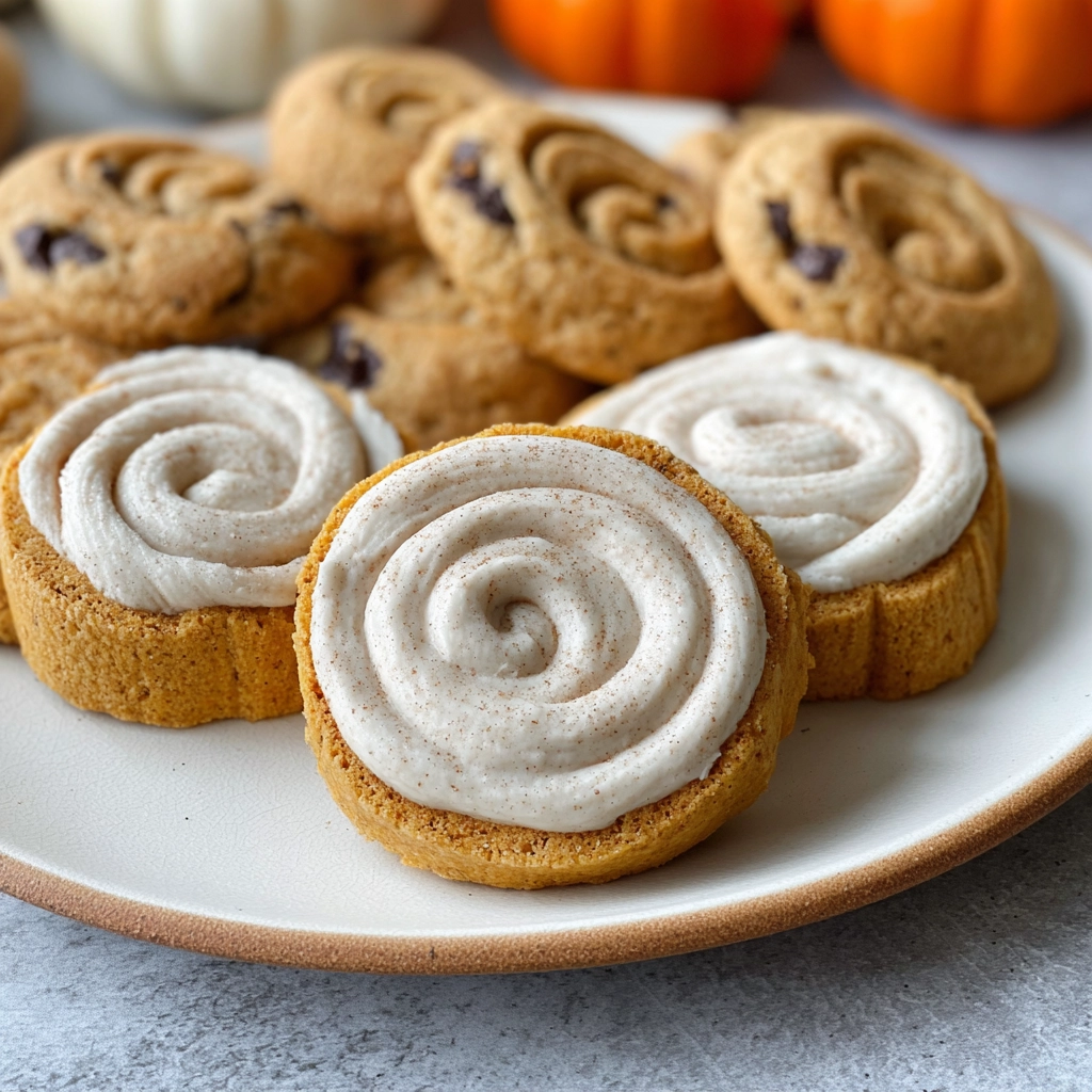 soft pumpkin cookies with cinnamon frosting on plate