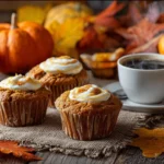 Starbucks Pumpkin Cream Cheese Muffins: The Ultimate Homemade Copycat Recipe 4 starbucks pumpkin cream cheese muffins on rustic table