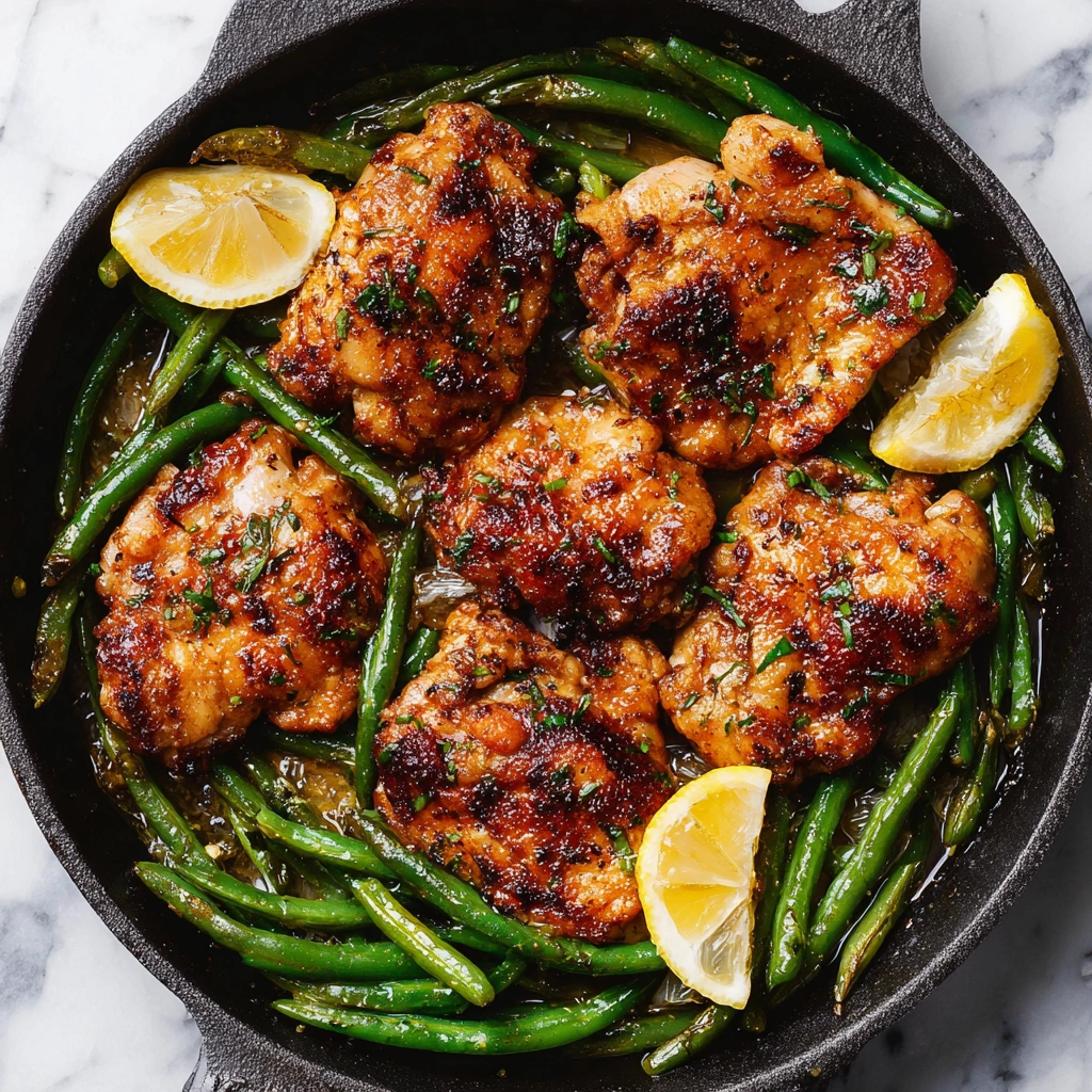 Lemon Garlic Butter Chicken Thighs and Green Beans Skillet