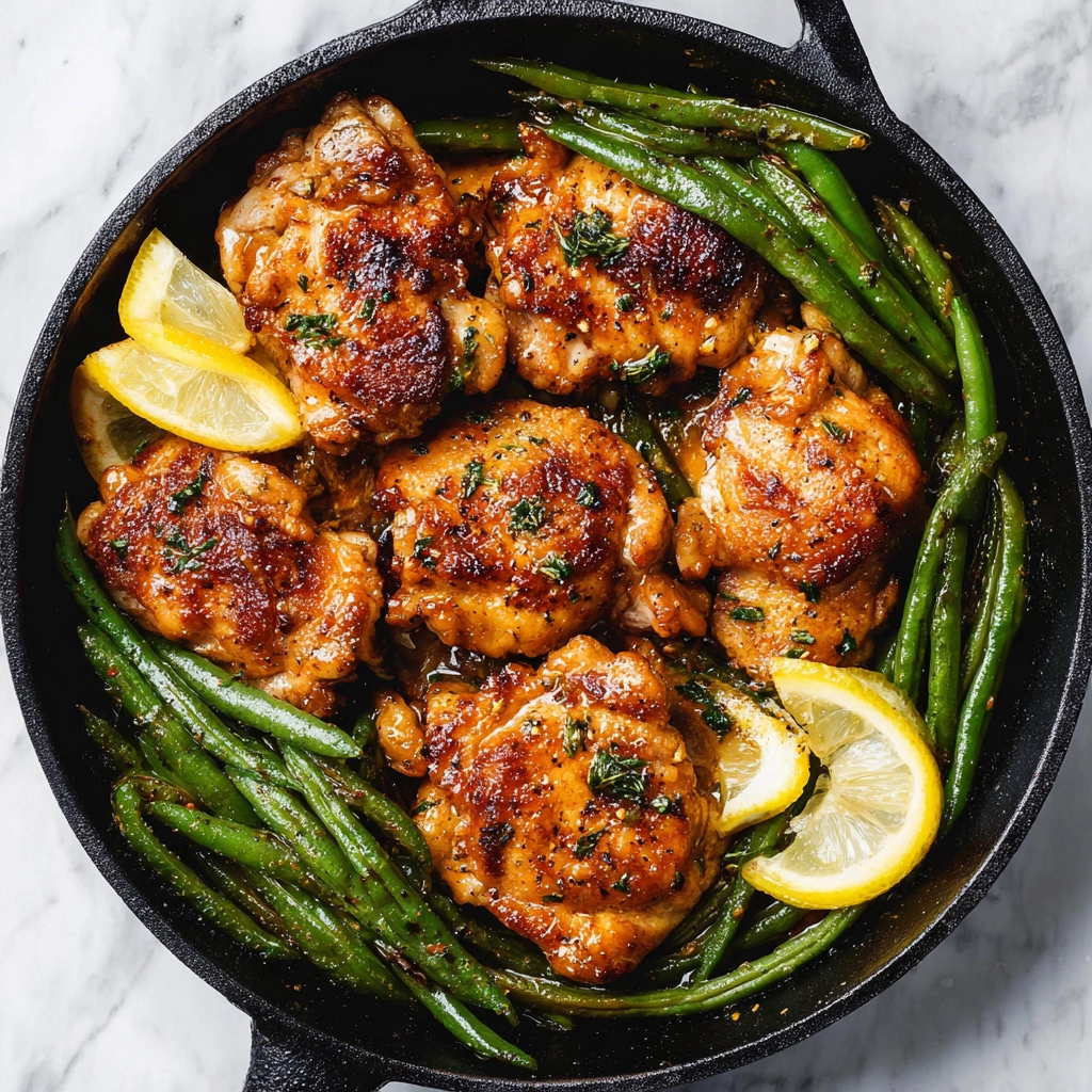 Lemon Garlic Butter Chicken Thighs and Green Beans Skillet