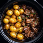 Slow Cooker Garlic Butter Beef Bites with Potatoes