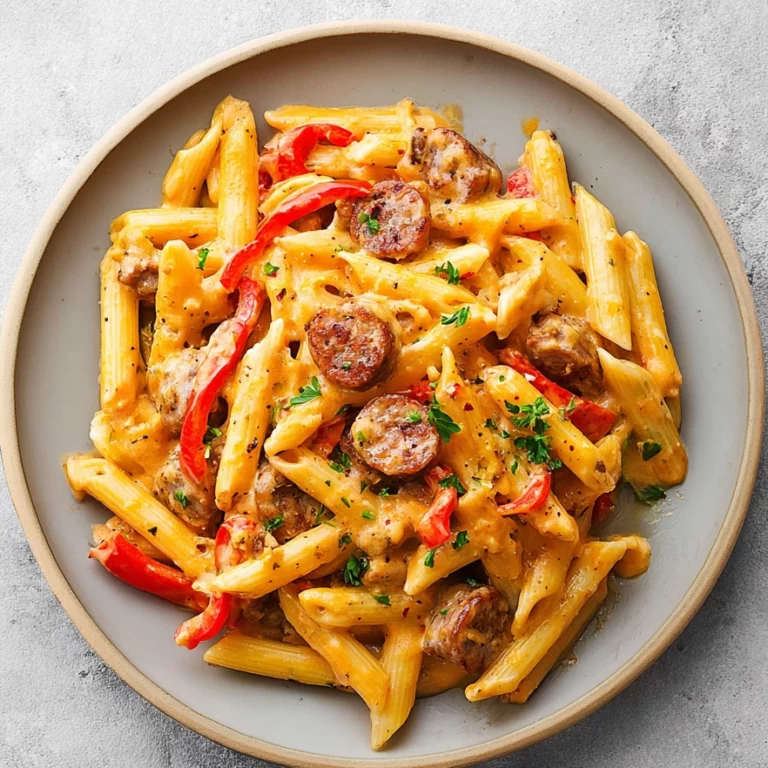 Creamy Cajun Sausage Pasta in skillet