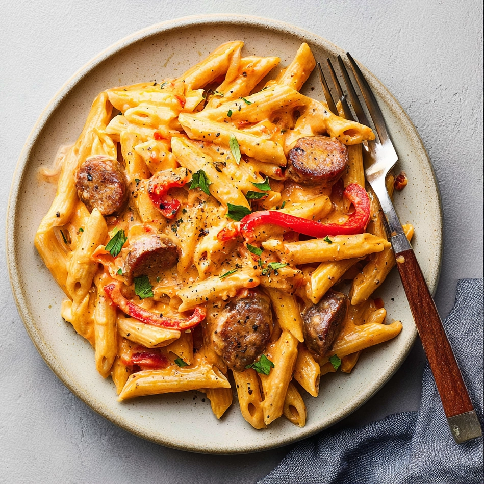 Creamy Cajun Sausage Pasta: A Quick, Easy One-Pot Dinner 5 Served bowl of creamy Cajun sausage pasta