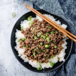 Korean Beef and Rice Bowl with Green Onions